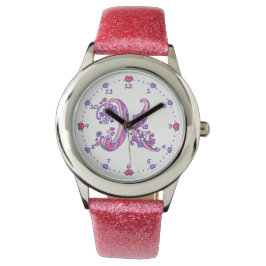 手紙Kイニシャルモノグラムdoodleハート女の子を見る 腕時計