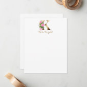 手紙Kエレガントピンクローズ金ゴールドモノグラム ノートカード (正面/裏面インサイチュ)