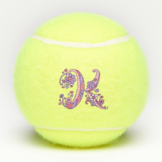 手紙Kモノグラム女の子のパーソナライズされたドードルアート テニスボール (裏面)
