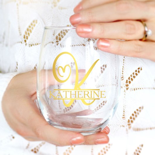 手紙Kモノグラム花嫁ギフトモダンエレガント, ステムなしワイングラス