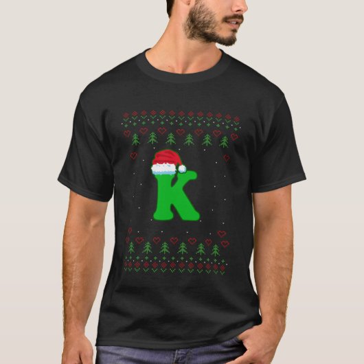 手紙K父クリスマスサンタクロース帽子アルファベット Tシャツ (正面)