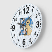 手紙Lとパッチワーク模様の少年のためのブルーライオン ラージ壁時計 (傾斜)