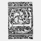 手紙L中世モノグラムアールヌーボー キッチンタオル (縦)