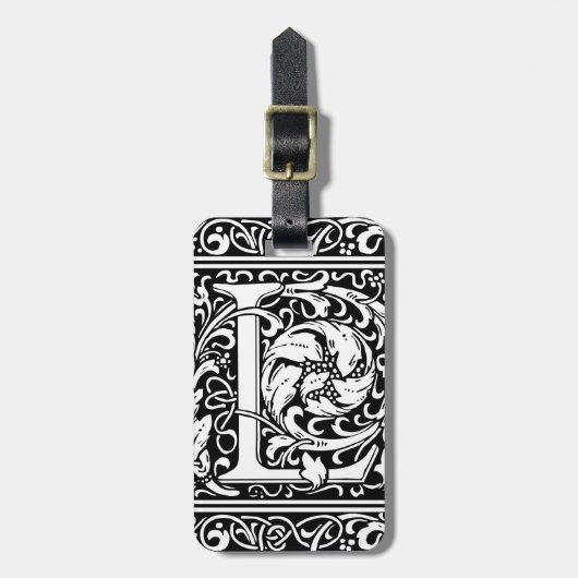 手紙L中世モノグラムアールヌーボー ラゲッジタグ (正面縦)