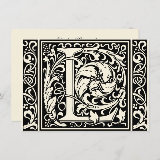 手紙L中世モノグラムアールヌーボー 招待状 (正面/裏面)