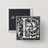 手紙L中世モノグラムアールヌーボー 缶バッジ (正面&裏面)