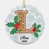 手紙L名前をカスタムするクリスマスセラミックオーナメント セラミックオーナメント (裏面)