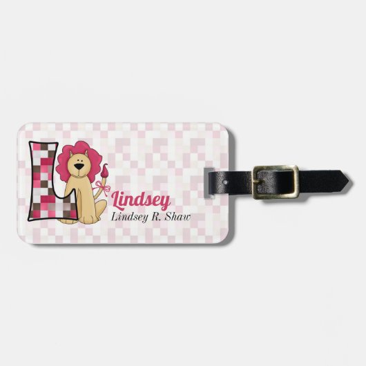 手紙L （ピンクと茶色のライオン用） ラゲッジタグ (正面横)