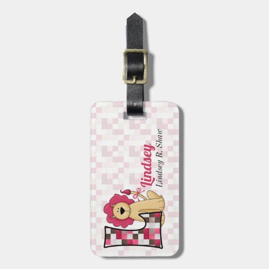 手紙L (ピンクと茶色のライオン用) ラゲッジタグ (正面縦)