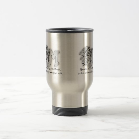 手紙Mの天使のモノグラムのアルファベットのイニシャル トラベルマグ (中央)