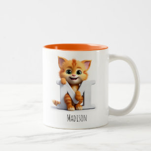 手紙Mキャットアルファベットモノグラムコーヒーマグ ツートーンマグカップ