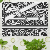 手紙M中世モノグラムアールヌーボー キッチンタオル (折り畳み)