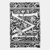 手紙M中世モノグラムアールヌーボー キッチンタオル (縦)