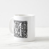 手紙M中世モノグラムアールヌーボー コーヒーマグカップ (正面左)