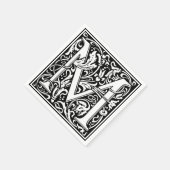 手紙M中世モノグラムアールヌーボー スタンダードカクテルナプキン (角)