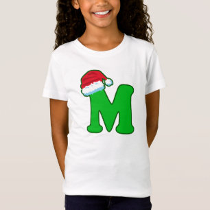 手紙M父クリスマスサンタクロース帽子アルファベット Tシャツ