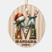 手紙M素朴クリスマスと居心地の良いキャビンチャーム セラミックオーナメント (左)