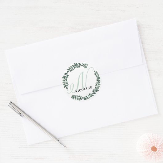 手紙Nモノグラム名前をカスタムするミニマリスト植物学 ラウンドシール (封筒)