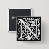 手紙N中世モノグラムアールヌーボー 缶バッジ (正面&裏面)