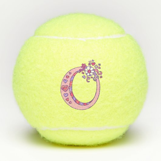 手紙oモノグラムの女の子のパーソナライズされたドードルアート テニスボール (正面)