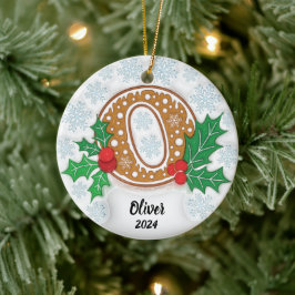 手紙O名前をカスタムするモノグラムクリスマス セラミックオーナメント