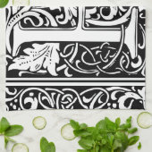 手紙P中世モノグラムアールヌーボー キッチンタオル (折り畳み)