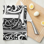 手紙P中世モノグラムアールヌーボー キッチンタオル (四つ折り)
