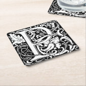 手紙P中世モノグラムアールヌーボー スクエアペーパーコースター (アングル)