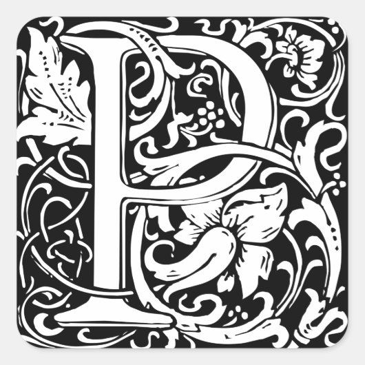 手紙P中世モノグラムヴィンテージイニシャル スクエアシール (正面)