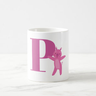 手紙P及びブタ コーヒーマグカップ