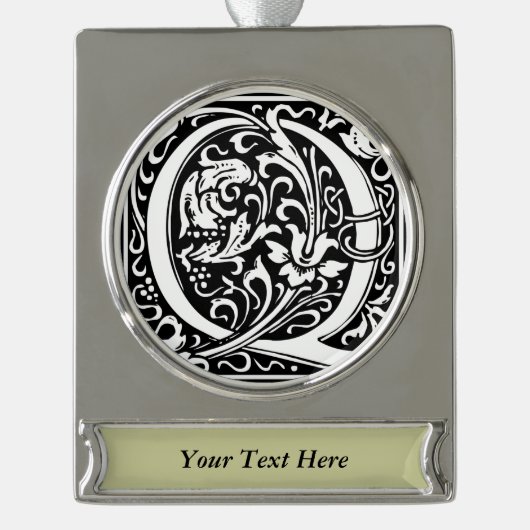 手紙Q中世モノグラムアールヌーボー シルバープレートバナーオーナメント (正面)