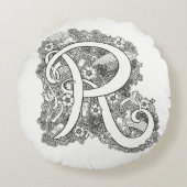 手紙Rモノドール絡みパターン丸い枕 ラウンドクッション (正面)