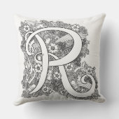手紙Rモノドール絡みパターン（の模様が）ある枕 クッション (裏面)