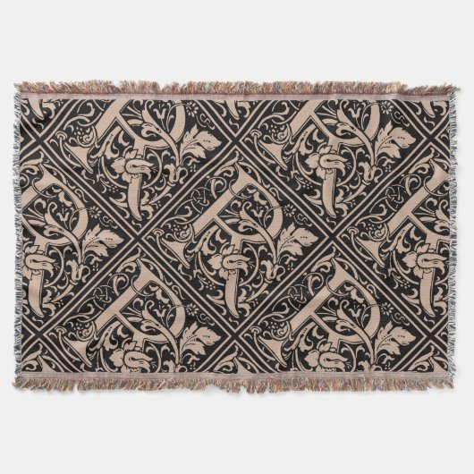 手紙R中世モノグラムアールヌーボー スローブランケット (正面)