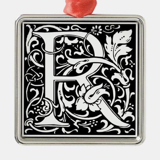 手紙R中世モノグラムアールヌーボー メタルオーナメント (正面)