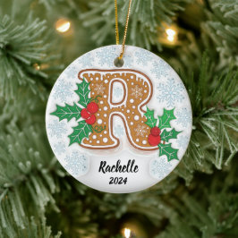 手紙R名前をカスタムするモノグラムクリスマス セラミックオーナメント