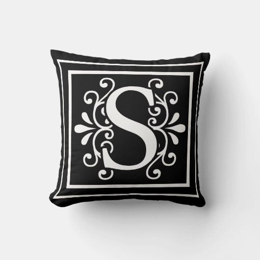 手紙Sのモノグラムの黒 クッション (正面)