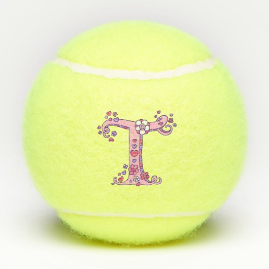 手紙Tモノグラム女の子のパーソナライズされたドードルアート テニスボール (裏面)