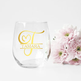 手紙Tモノグラム花嫁ギフトモダンエレガント、 ステムなしワイングラス