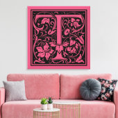 手紙T中世モノグラムアールヌーボー キャンバスプリント (インサイチュ (リビング))