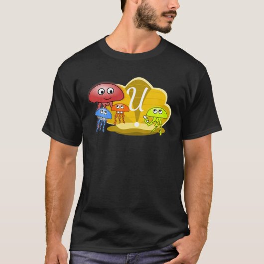 手紙Uモノグラムクラゲ学校の初日 Tシャツ (正面)