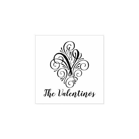 手紙Vイニシャルエレガントフローリッシュモノグラム名 ラバースタンプ (インプリント)