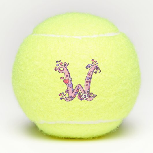手紙Wモノグラム女の子のパーソナライズされたドードルアート テニスボール (正面)