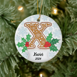 手紙X名前をカスタムするモノグラムクリスマス セラミックオーナメント