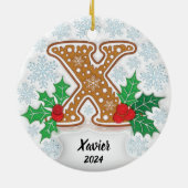 手紙X名前をカスタムするモノグラムクリスマス セラミックオーナメント (裏面)