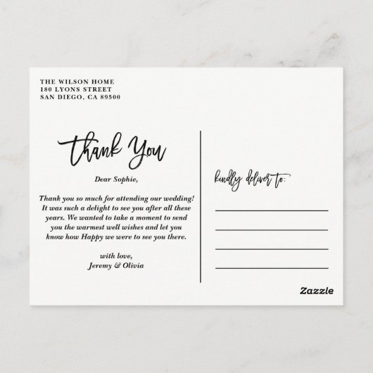 手素朴レタリング写真結婚の感謝 ポストカード (裏面)