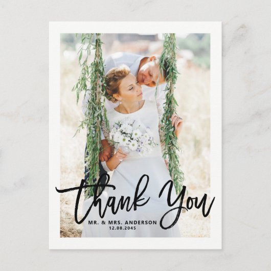 手素朴レタリング写真結婚の感謝 ポストカード (正面)