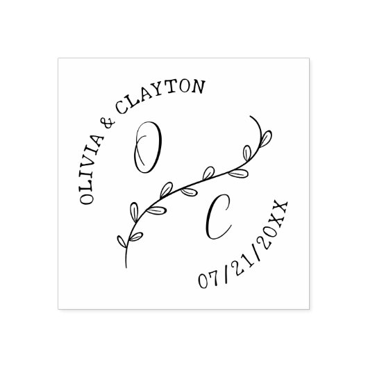 手素朴引きイニシャルと分岐スタンプ ラバースタンプ (インプリント)