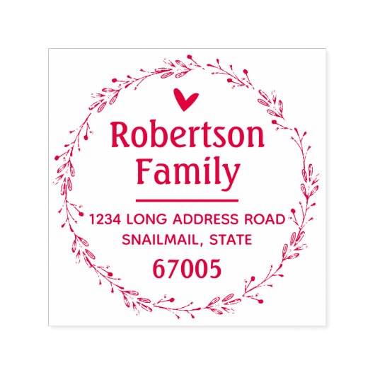 手素朴引きリース及びハート差出人住所 セルフインキングスタンプ (デザイン)