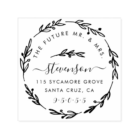 手素朴引き結婚のリース差出人住所 セルフインキングスタンプ (デザイン)